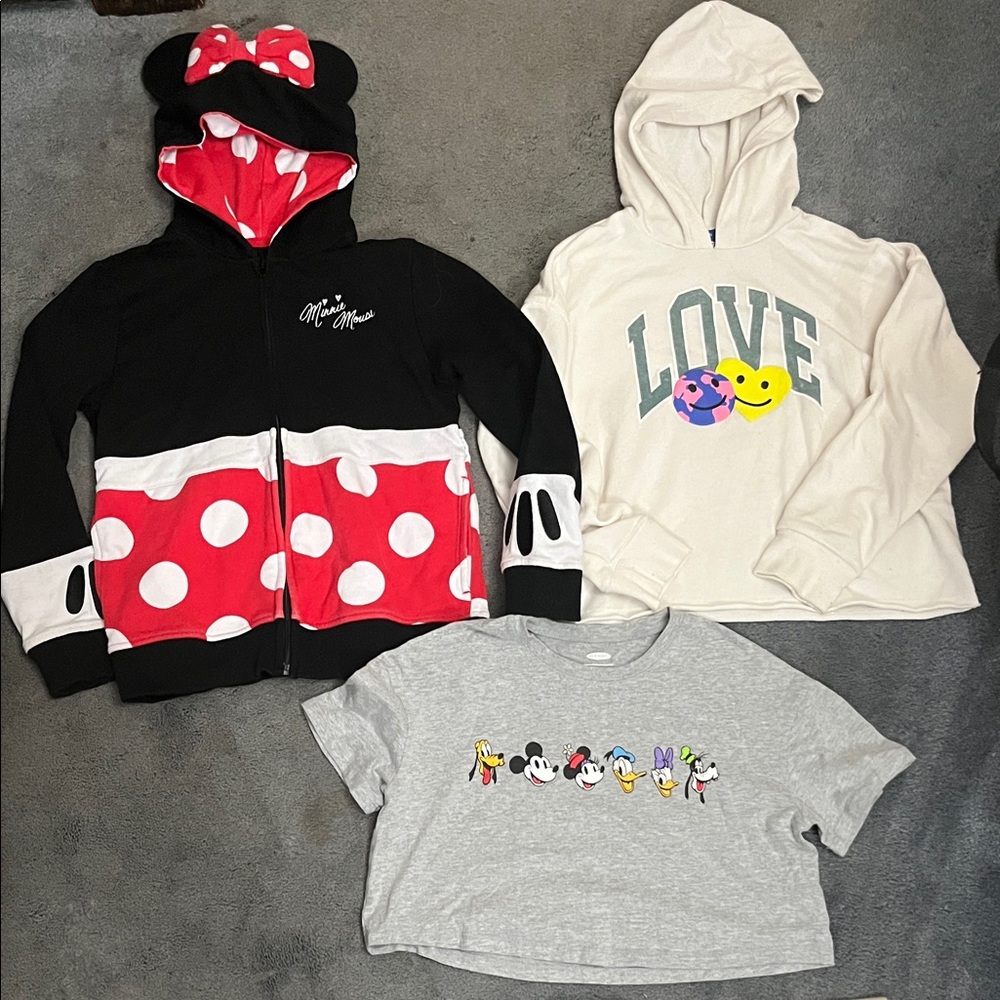 Disney Kids' Minnie Mouse Zip-Up Hoodie  Hard Ears + Old Navy Crop Tops LOT 12